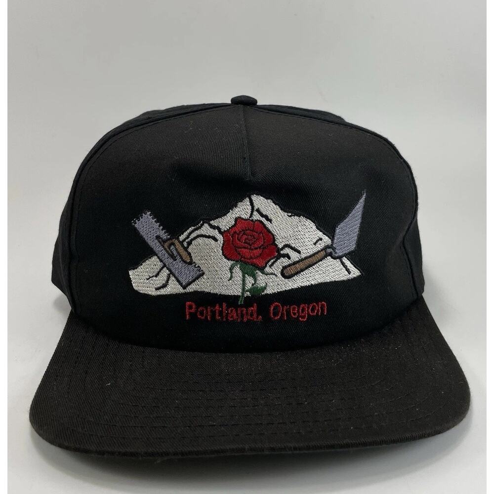 Portland Oregon Embroidered Snapback Hat Black 2001 Vintage Bricklayers